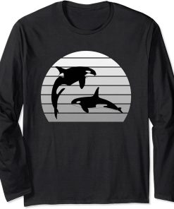 Retro vintage sunset killer whales orca whale zoo keepers Long Sleeve T-Shirt