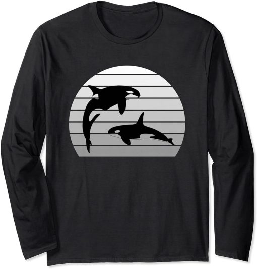 Retro vintage sunset killer whales orca whale zoo keepers Long Sleeve T-Shirt