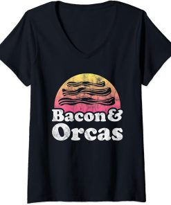 Womens Bacon and Orcas or Orca V-Neck T-Shirt