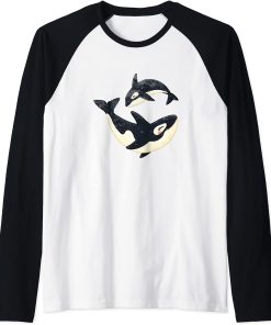 Cute Orca Sea Animal Whale Orcas Lover Cool Men Women Raglan Baseball Tee