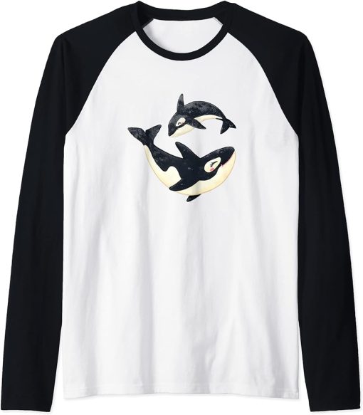 Cute Orca Sea Animal Whale Orcas Lover Cool Men Women Raglan Baseball Tee