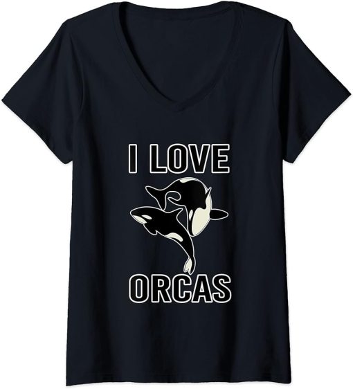 Womens Sea Creature ocean fan Orca V-Neck T-Shirt