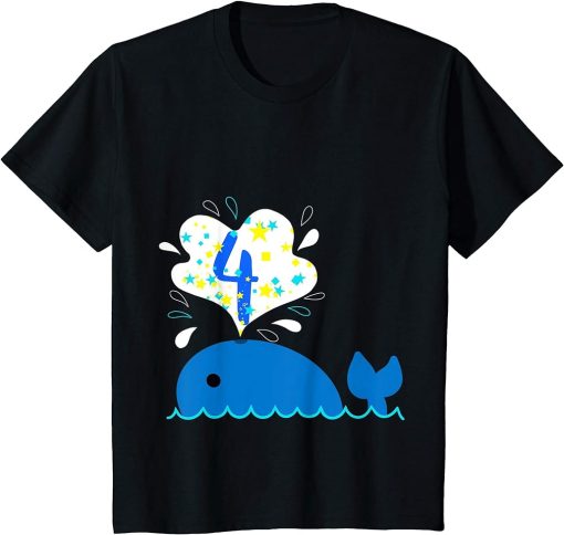 Kids 4th Birthday Cute Whale Orca Gift For 4 Year Old Boys Girls T-Shirt