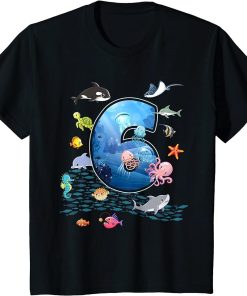 Kids 6th Birthday Aquarium Sea Aquatic Animals Lover Boys Girls T-Shirt