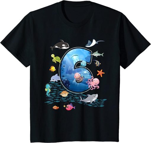 Kids 6th Birthday Aquarium Sea Aquatic Animals Lover Boys Girls T-Shirt