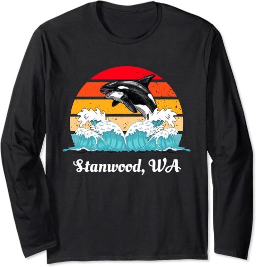 Vintage Stanwood WA Distressed Orca Killer Whale Art Long Sleeve T-Shirt