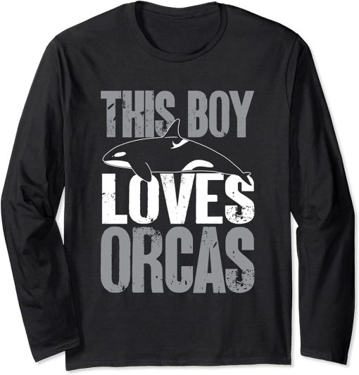 Whales Funny Kids This Boy Loves Orcas Orca Lovers Long Sleeve T-Shirt